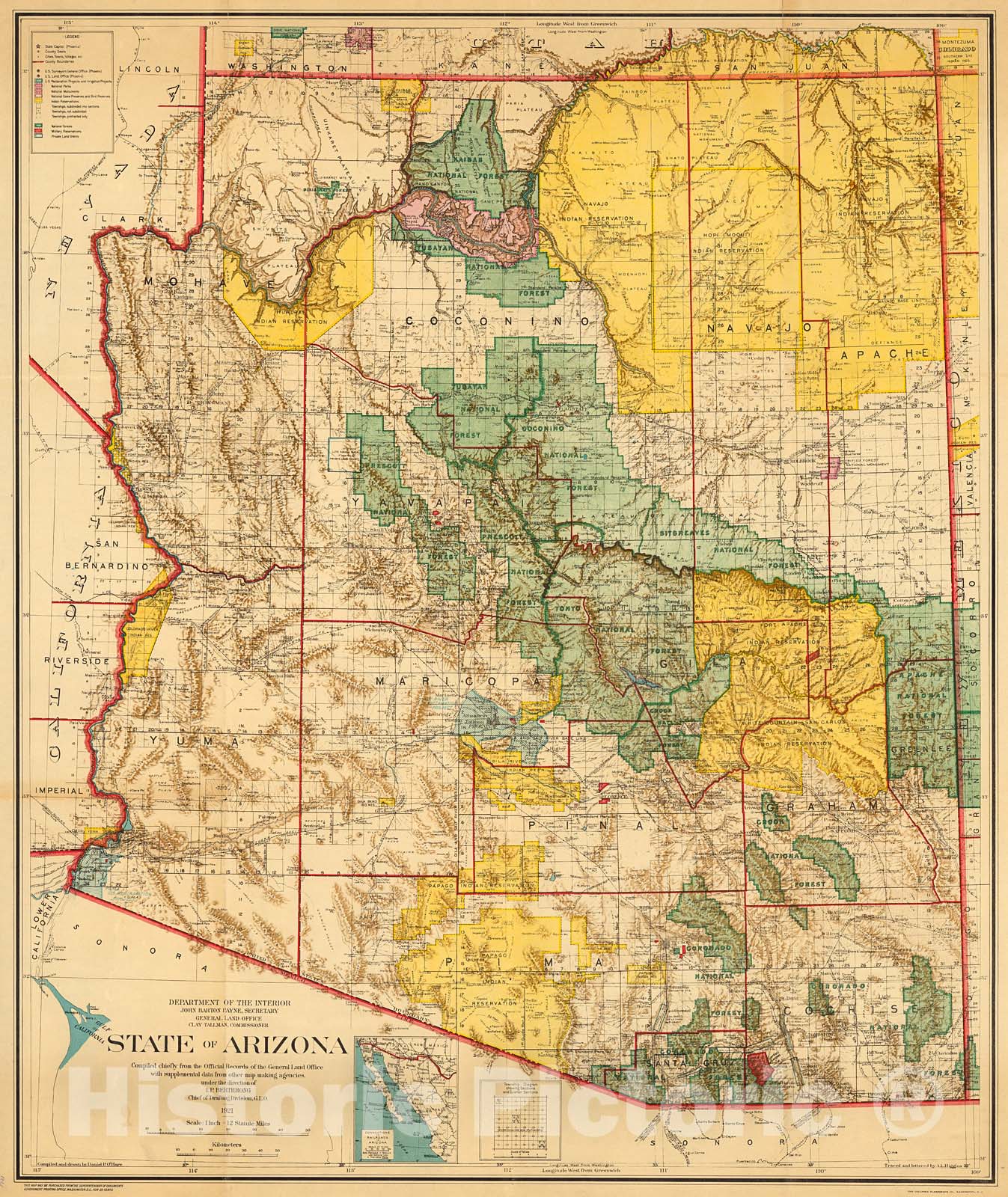 Historic Map : State of Arizona. General Land Office., 1921, Vintage Wall Decor