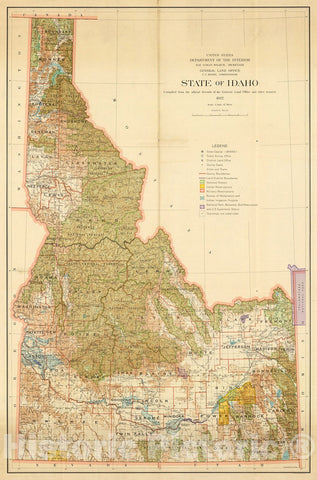 Historic Map : State of Idaho. General Land Office., 1932, Vintage Wall Decor
