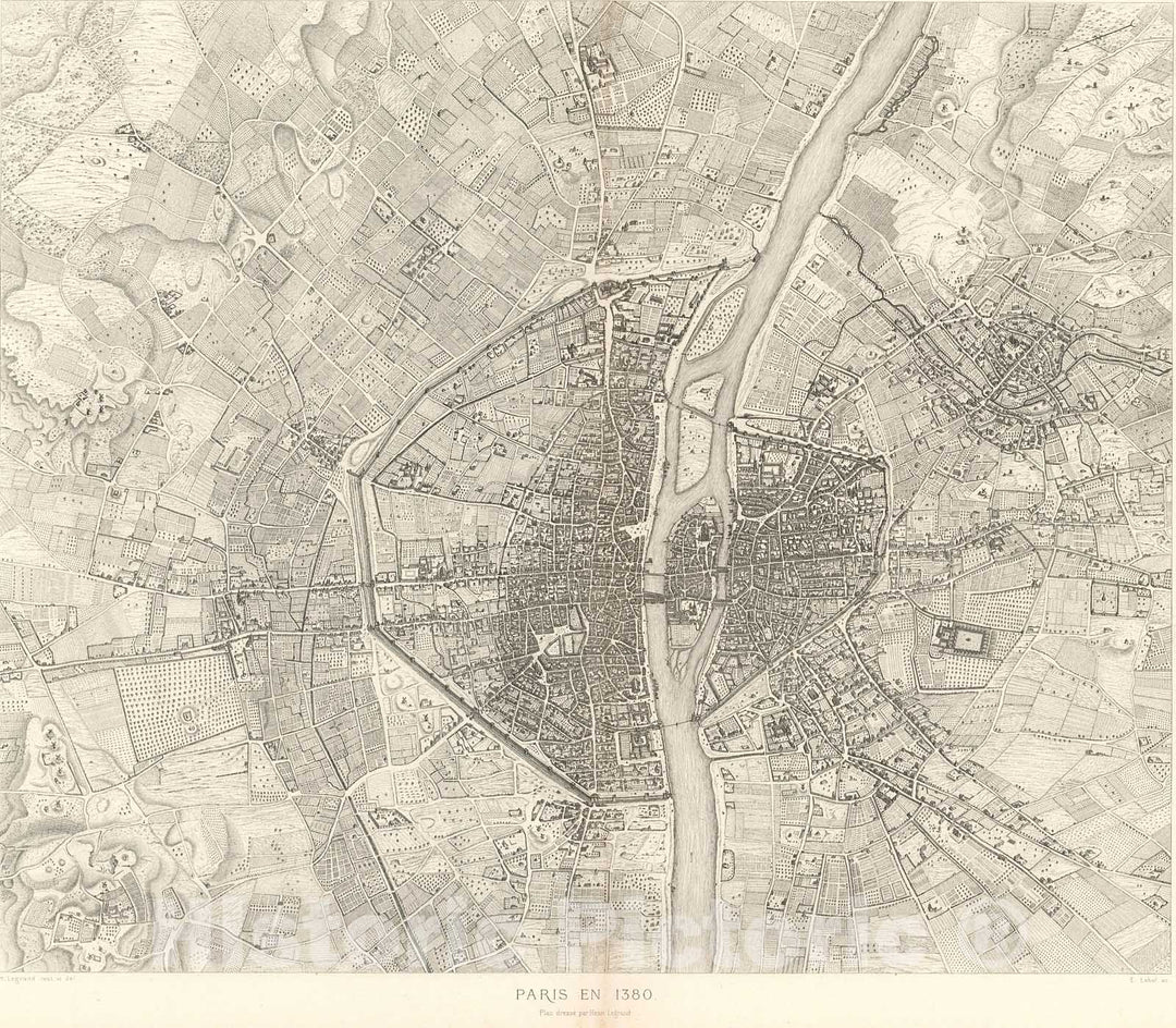 Historic Map : Pl. V. Paris in 1380., 1900, Vintage Wall Decor