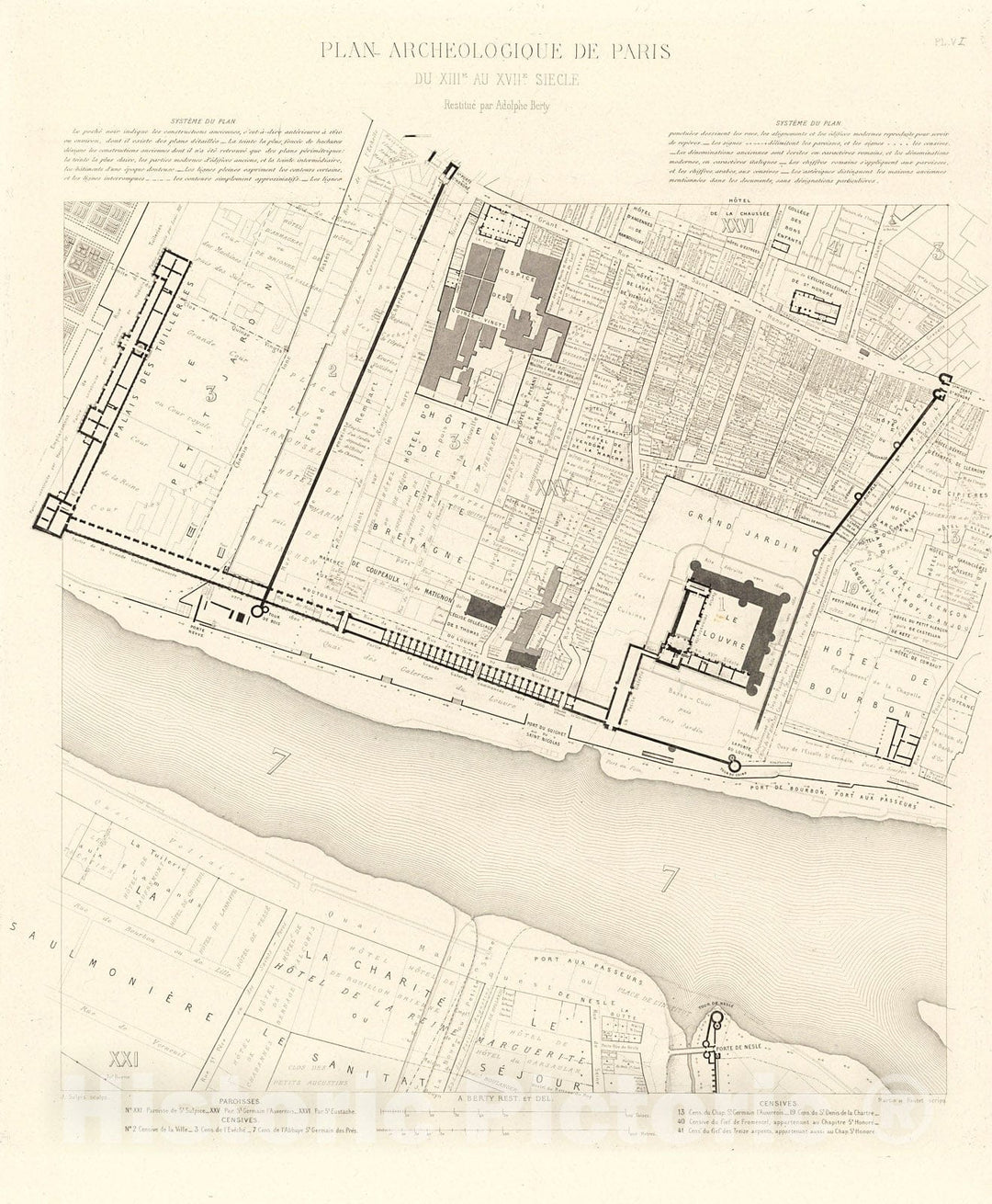 Historic Map : Pl. VI. Plan Archaeologique de Paris du XIIIe au XVIIe Siecle., 1900, Vintage Wall Decor