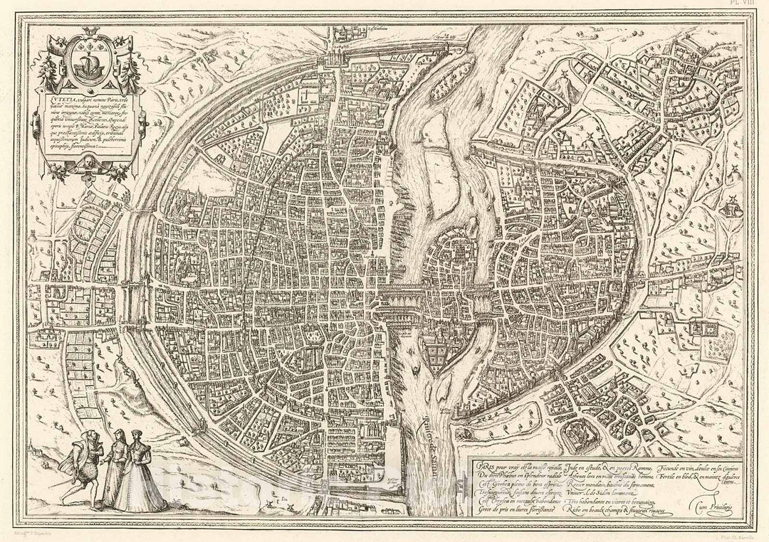 Historic Map : Pl. VIII. Paris in 1530., 1900, Vintage Wall Decor