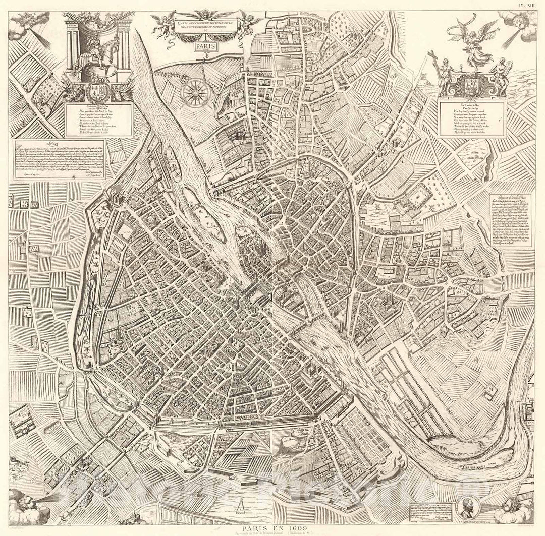 Historic Map : Pl. XIII. Paris en 1609., 1900, Vintage Wall Decor