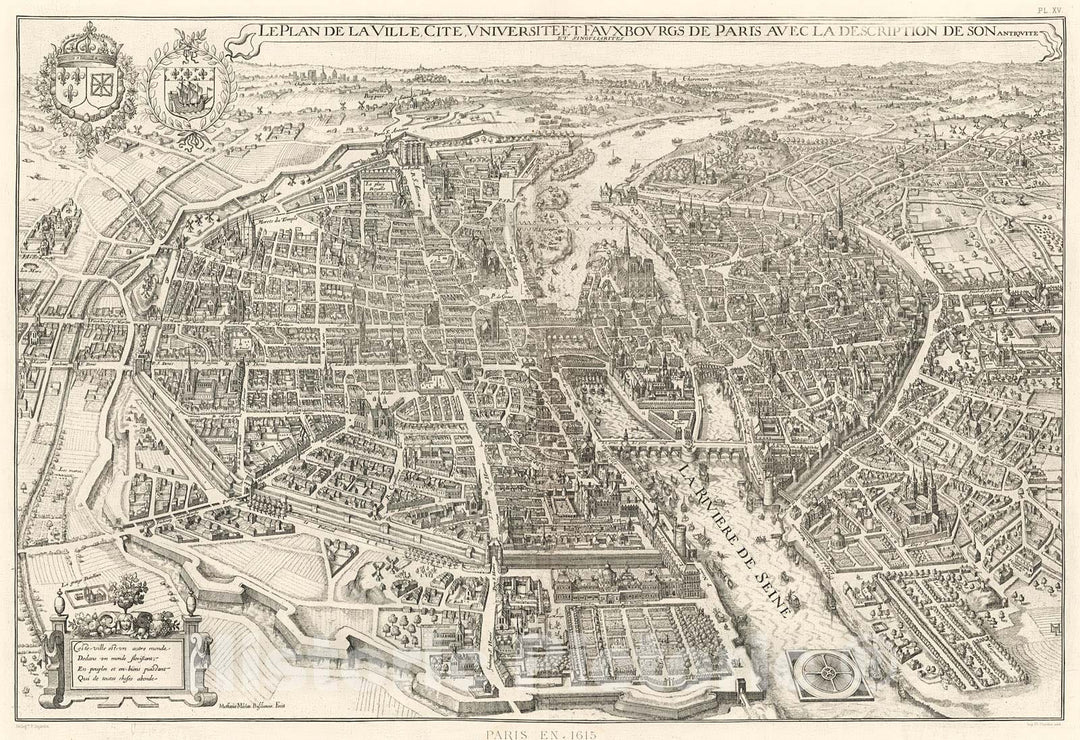 Historic Map : Pl. XV. Paris en 1615., 1900, Vintage Wall Decor