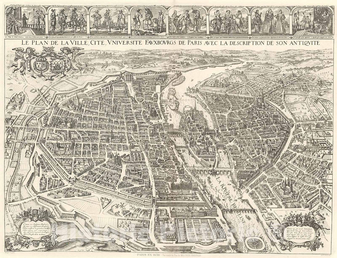 Historic Map : Pl. XVI. Paris in 1630., 1900, Vintage Wall Decor