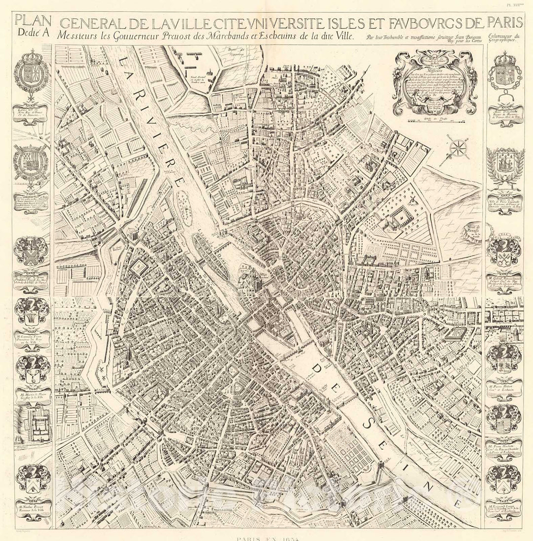 Historic Map : Pl. XVII. Paris en 1654., 1900, Vintage Wall Decor