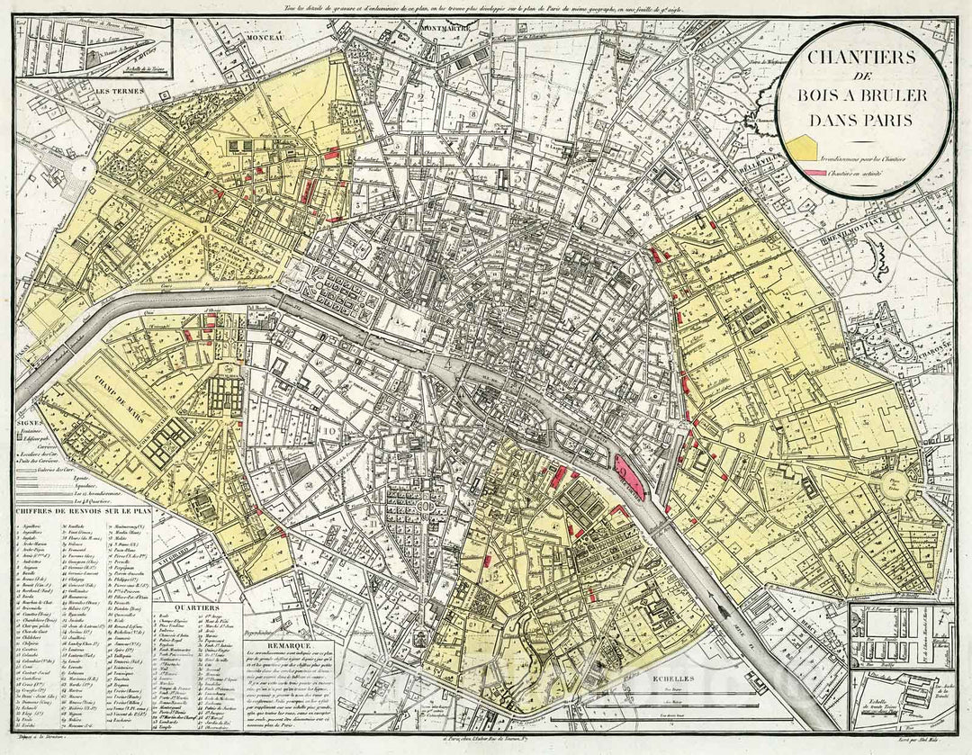 Historic Map : Chantiers de Bois a Bruler dans Paris., 1821, Vintage Wall Decor