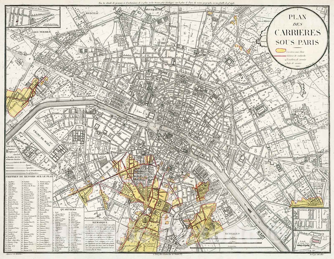 Historic Map : Plan des Carrieres sous Paris., 1821, Vintage Wall Decor