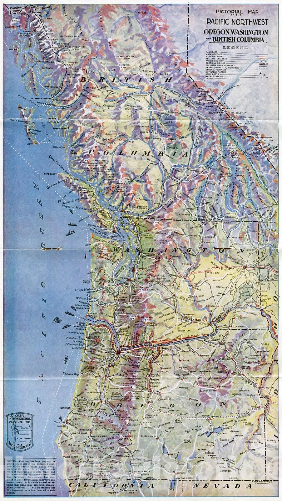 Historic Map : Pictorial Map of The Pacific Northwest, Oregon, Washington, British Columbia., 1917, Vintage Wall Decor