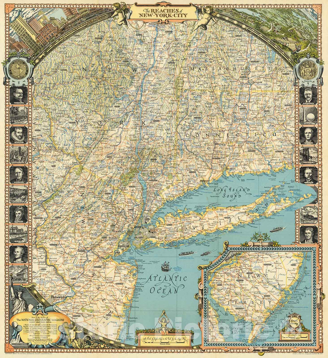 Historic Map : The Reaches of New York City., 1939, Vintage Wall Decor