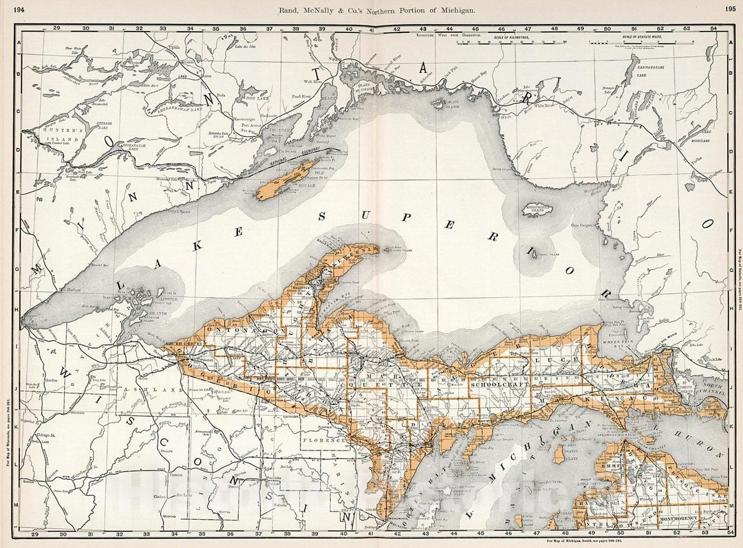 Historic Map : Portion of Michigan., 1894, Vintage Wall Decor