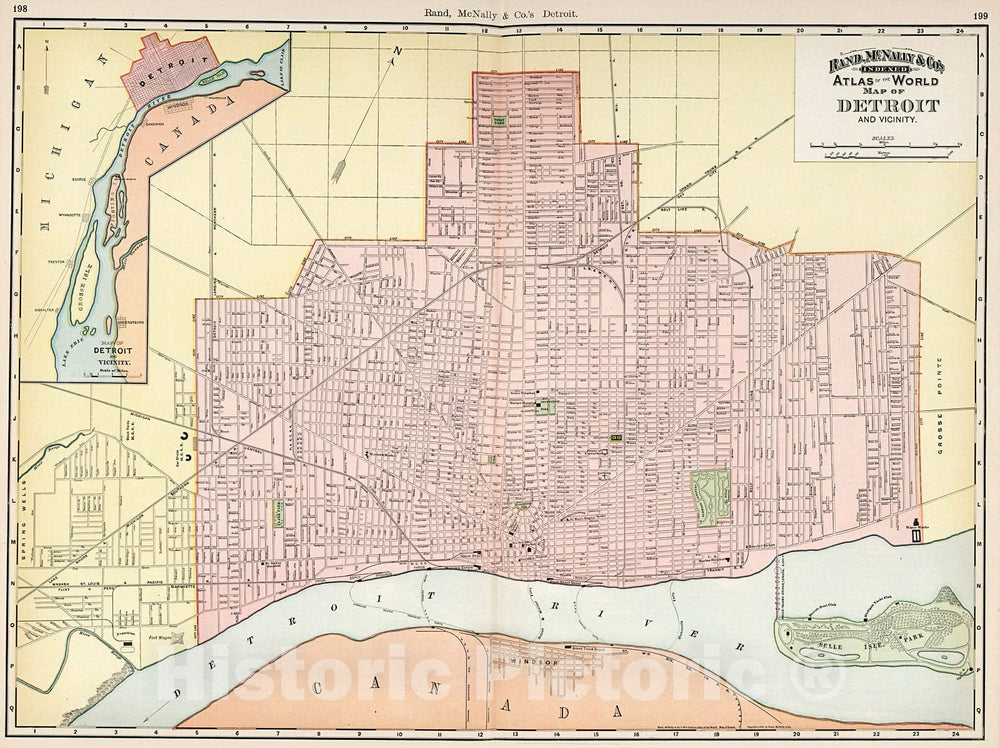 Historic Map : Detroit and Vicinity., 1894, Vintage Wall Decor