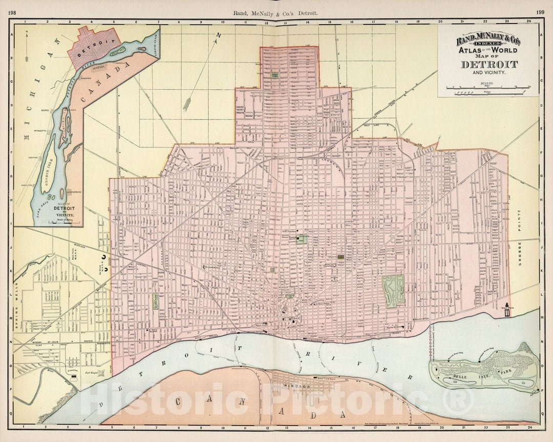 Historic Map : Detroit and Vicinity., 1894, Vintage Wall Decor