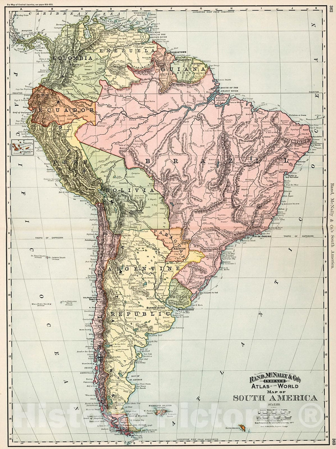 Historic Map : South America., 1894, Vintage Wall Decor