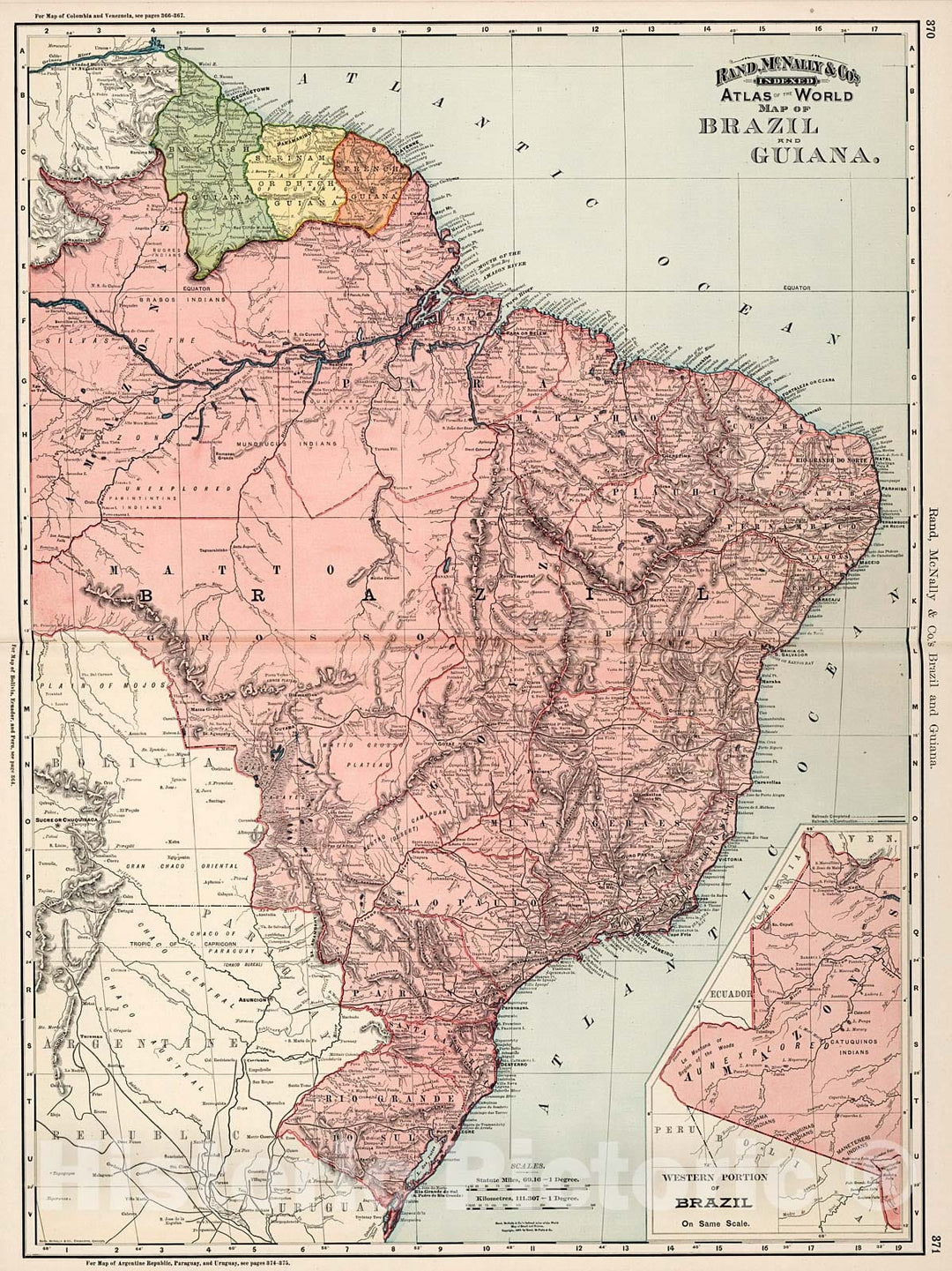 Historic Map : Brazil. Guiana., 1894, Vintage Wall Decor