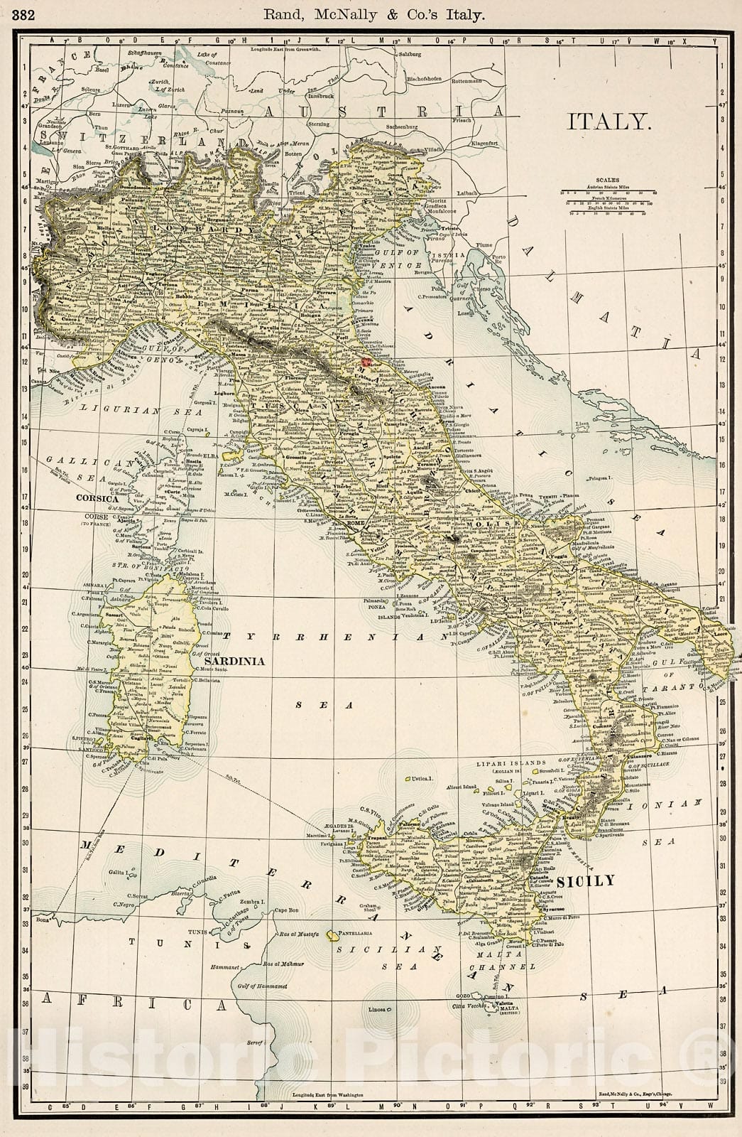 Historic Map : Italy, 1894, Vintage Wall Decor