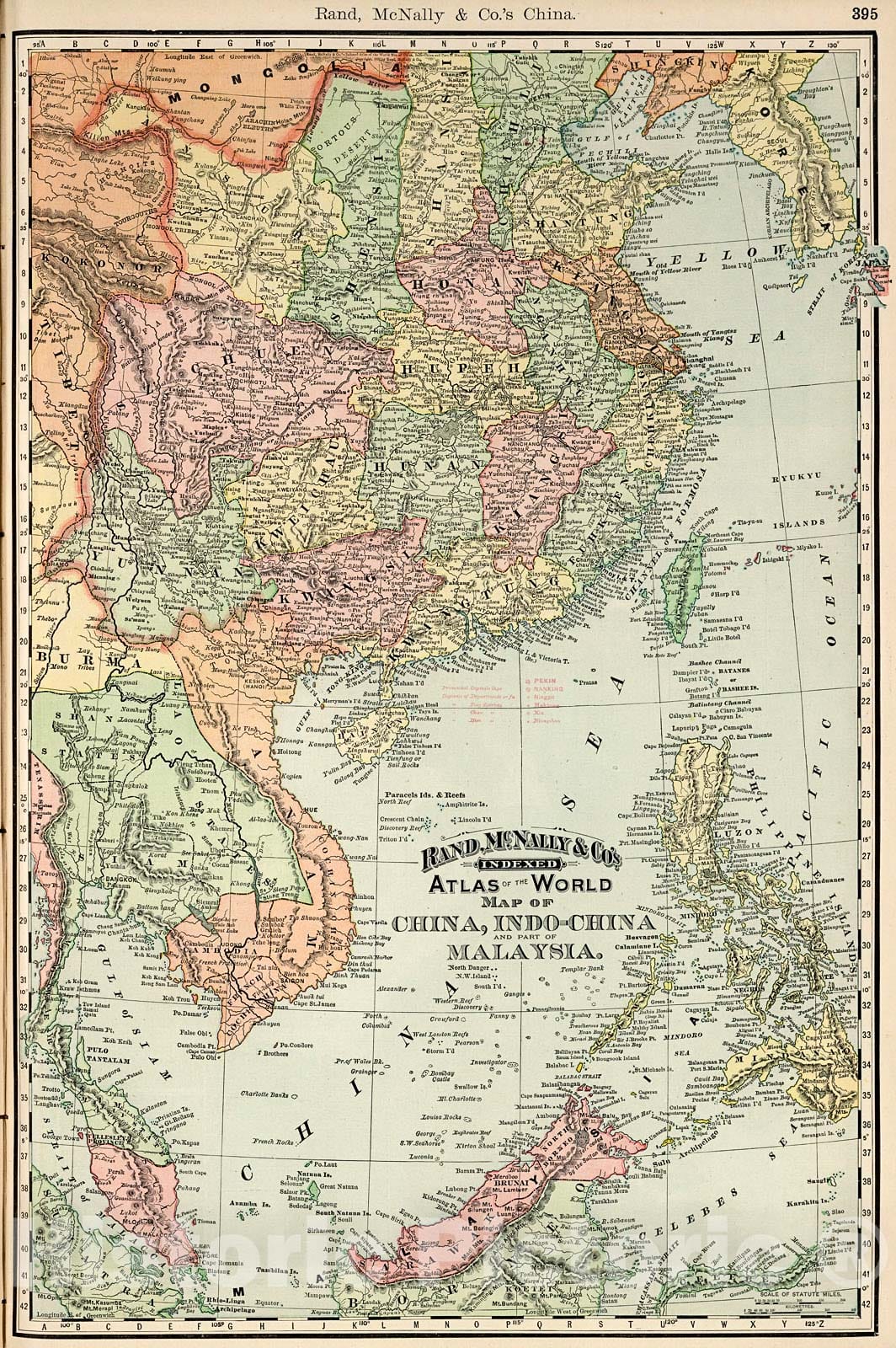 Historic Map : China, Indo-China and part of Malaysia., 1894, Vintage Wall Decor