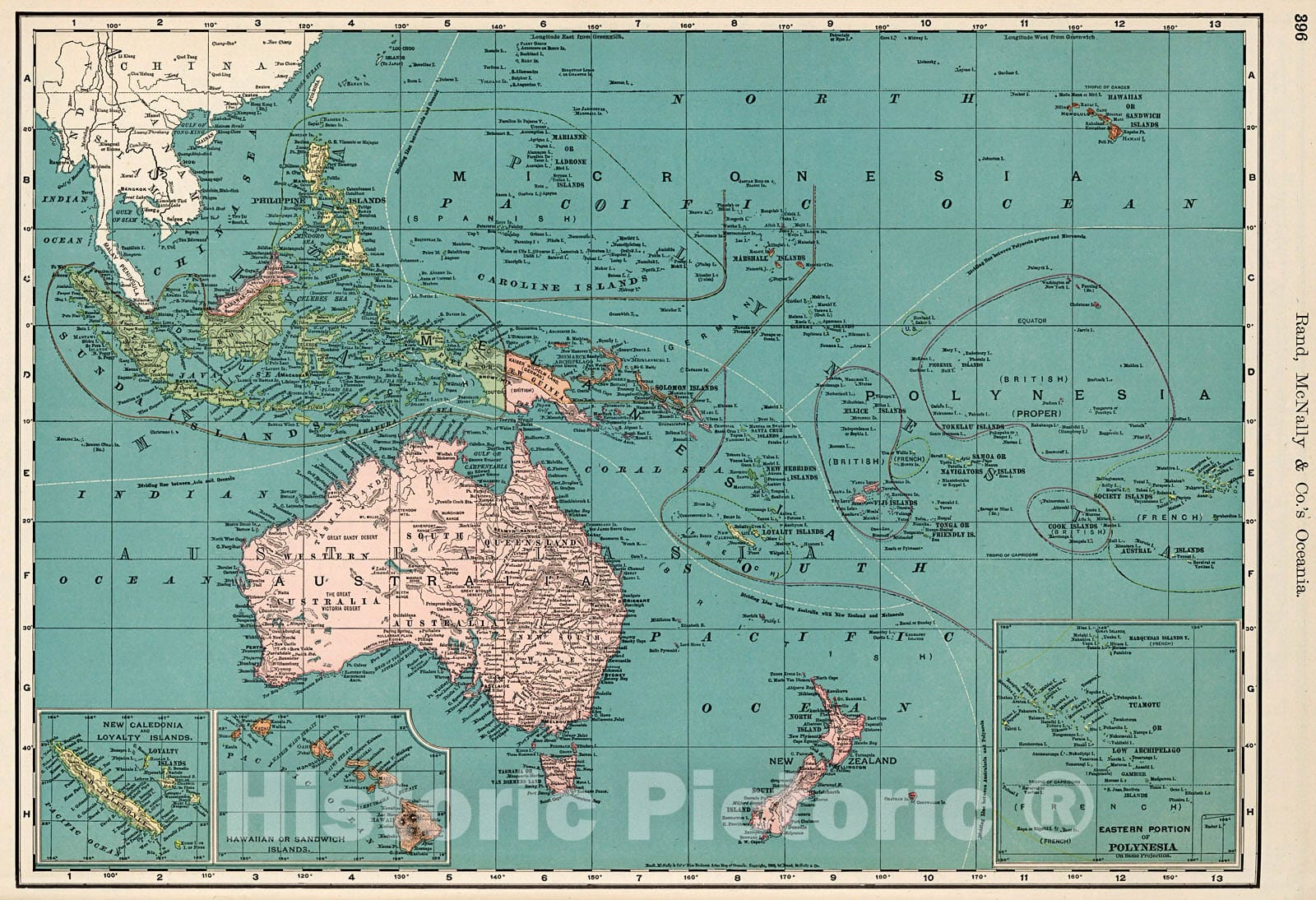 Historic Map : Oceania., 1894, Vintage Wall Decor