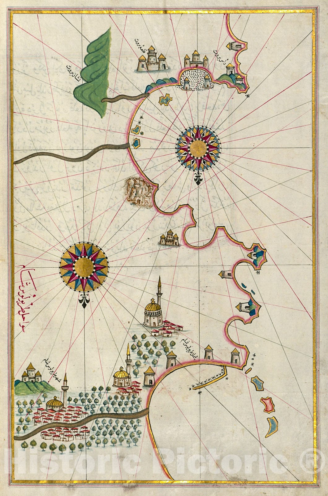 Historic Map : fol. 317b Eastern Mediterranean coastline and the city of Tripoli (?ar?bulus?i Sh?m), 1700, Vintage Wall Decor