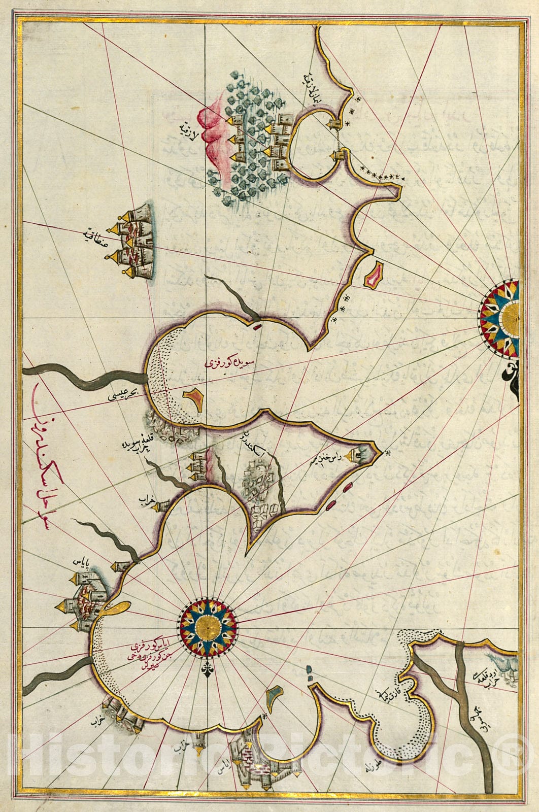 Historic Map : fol. 322a Eastern Mediterranean coastline (marked here as the coast of ?skenderun) and the cities of Latakia and Antakya, 1700, Vintage Wall Decor