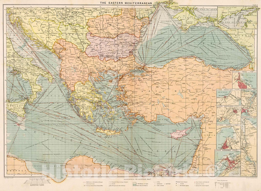 Historic Map : The Eastern Mediterranean, 1905, Vintage Wall Decor