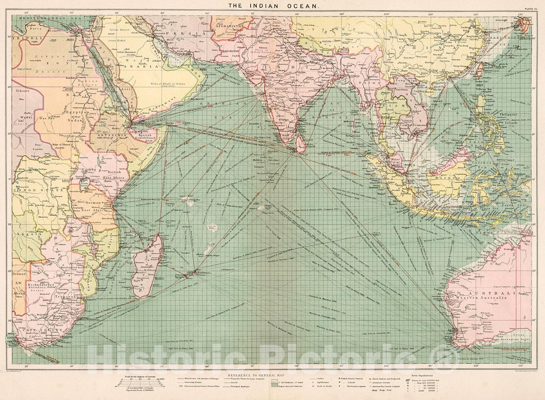 Historic Map : The Indian Ocean, 1905, Vintage Wall Decor