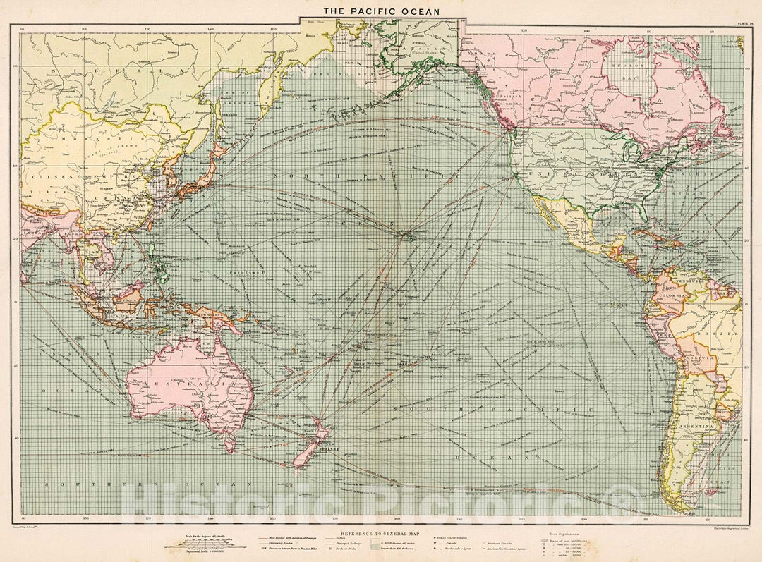 Historic Map : The pacific Ocean, 1905, Vintage Wall Decor