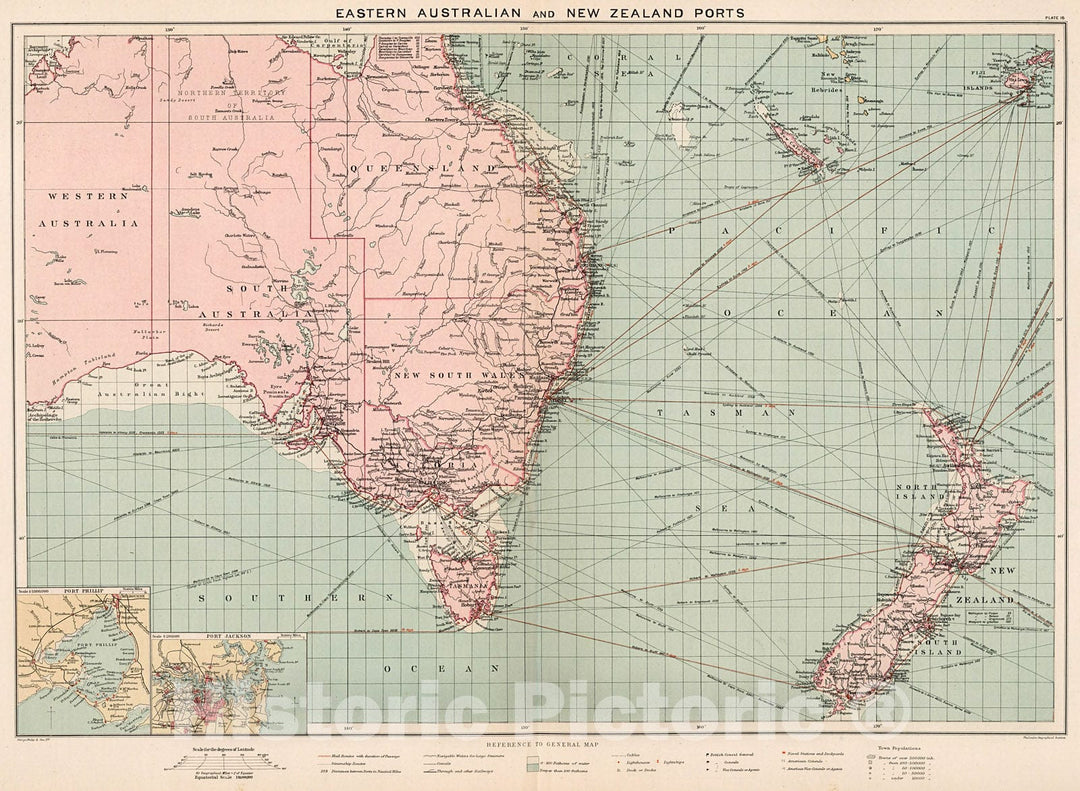 Historic Map : Eastern Australian and New Zealand ports, 1905, Vintage Wall Decor