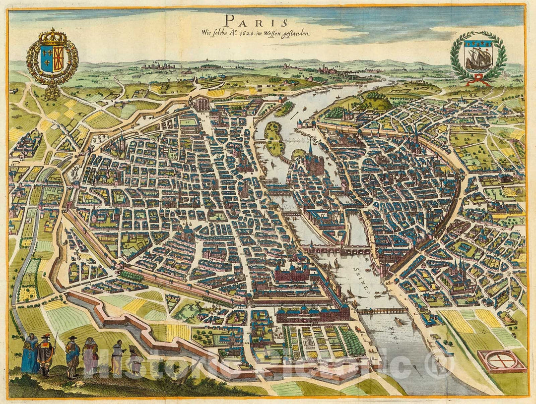 Historic Map : Paris wie solche Ao. 1620 im wessen gestanden., 1655, Vintage Wall Decor