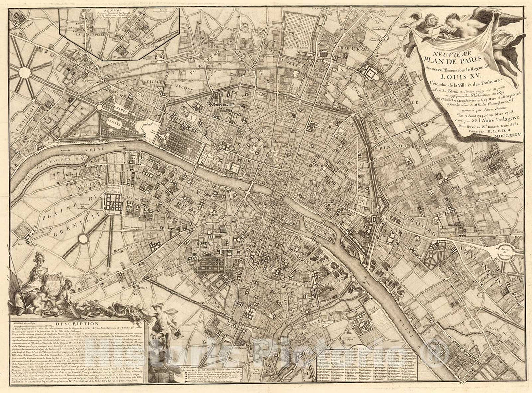 Historic Map : Neuvi?me plan de Paris., 1735, Vintage Wall Decor