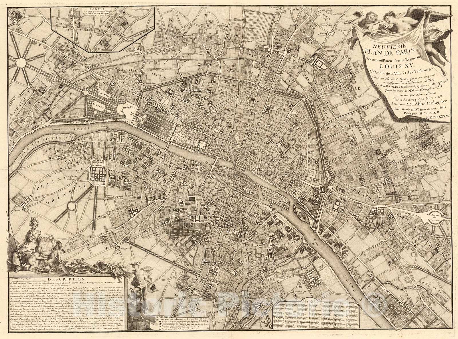 Historic Map : Neuvi?me plan de Paris., 1735, Vintage Wall Decor