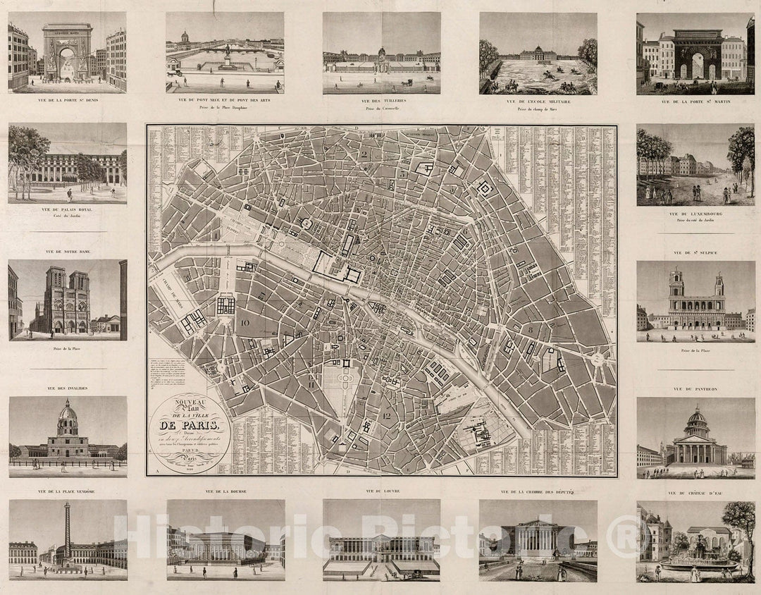 Historic Map : Nouveau plan de la ville de Paris divis? en douze arrondissements., 1828, Vintage Wall Decor