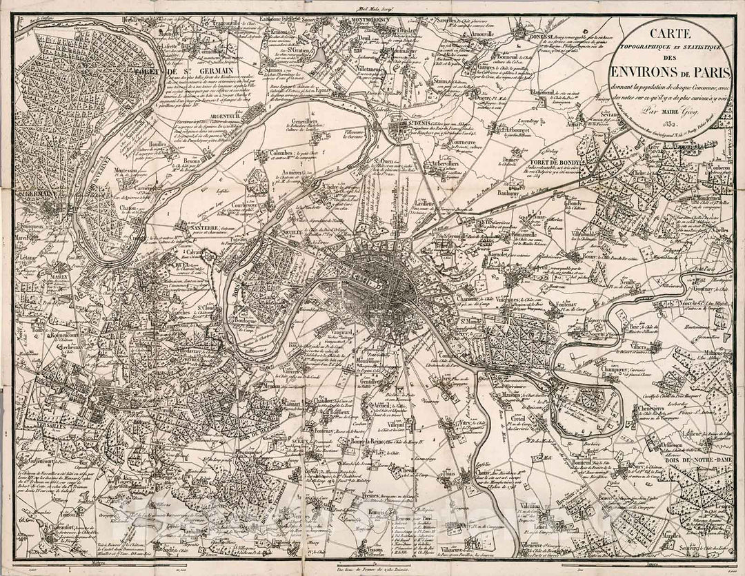 Historic Map : Carte topographique et statistique des environs de Paris., 1832, Vintage Wall Decor