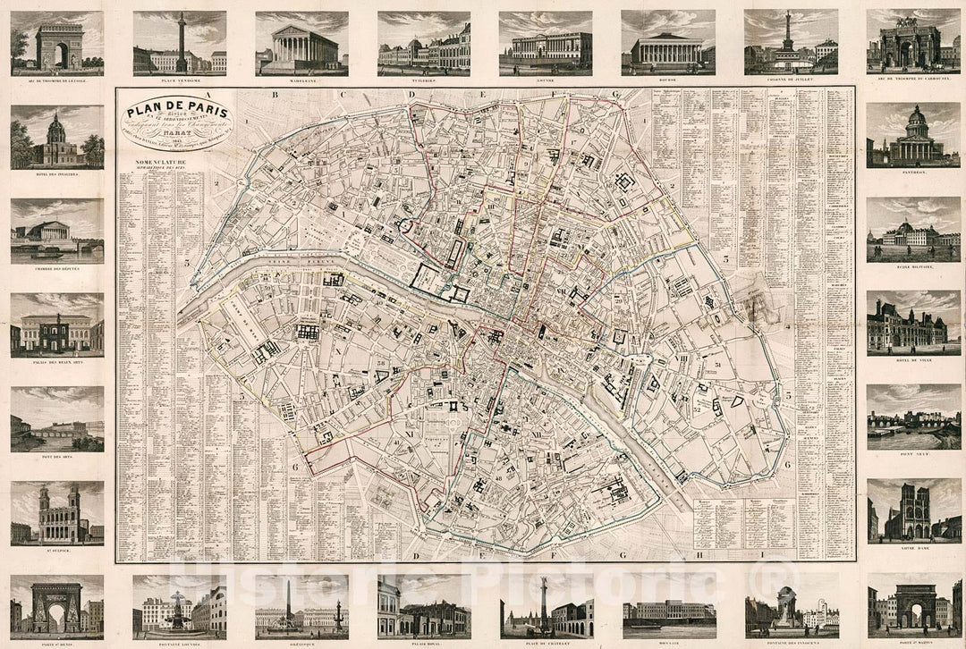 Historic Map : Plan de Paris divise? en twelve arrondissements indiquant tous les changements., 1843, Vintage Wall Decor