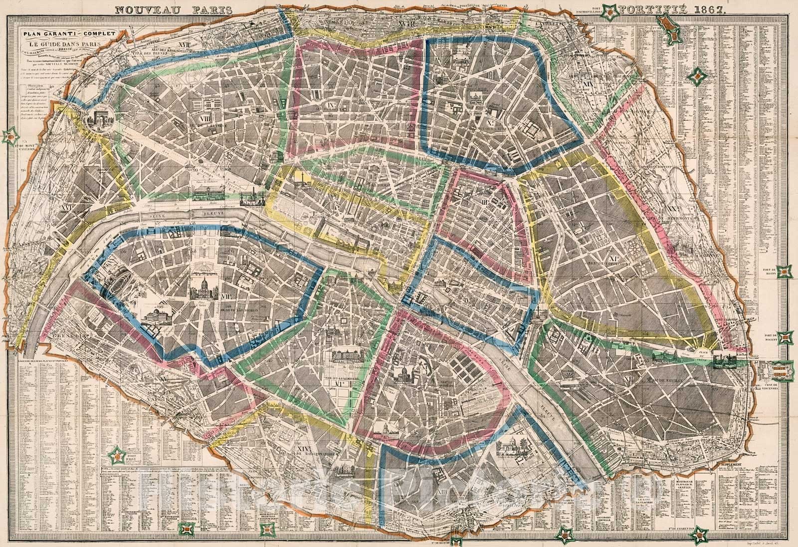 Historic Map : Nouveau Paris fortifie? 1867., 1867, Vintage Wall Decor