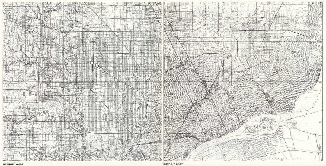 Historic Map : Detroit West; Detroit East., 1966, Vintage Wall Decor