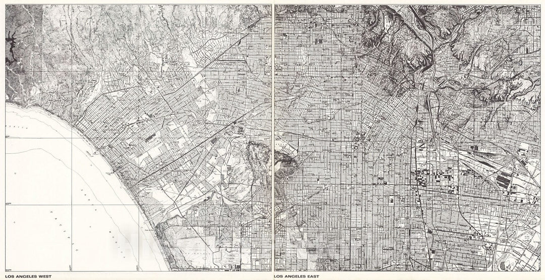 Historic Map : Los Angeles West; Los Angeles East., 1966, Vintage Wall Decor