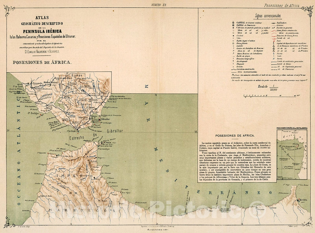 Historic Map : Posesiones de Africa, 1880, Vintage Wall Decor