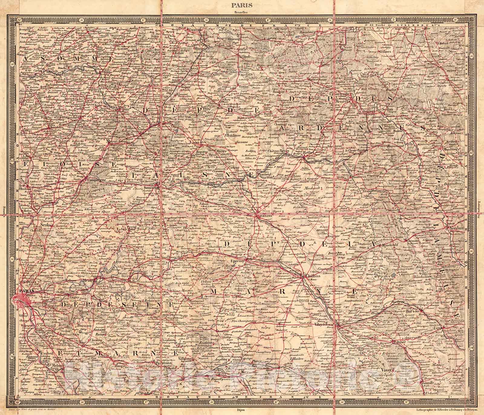 Historic Map : Paris, 1850, Vintage Wall Decor