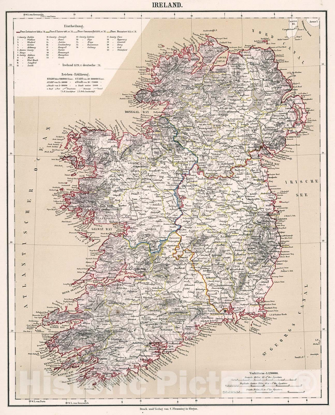 Historic Map : Ireland, 1875, Vintage Wall Decor