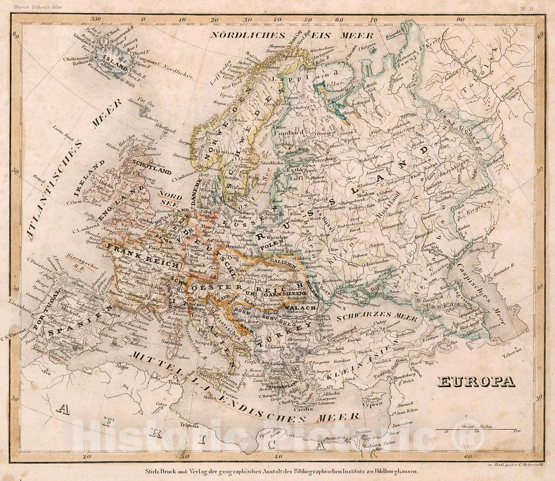 Historic Map : Europe, 1852, Vintage Wall Decor