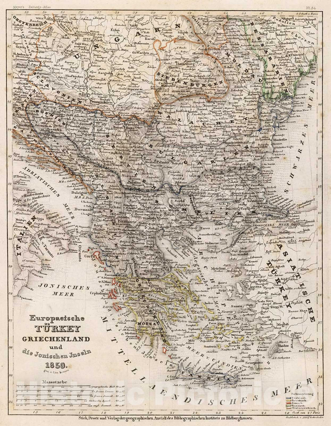 Historic Map : Europaeische Turkey, Griechenland und die Ionischen Inseln 1850, 1852, Vintage Wall Decor