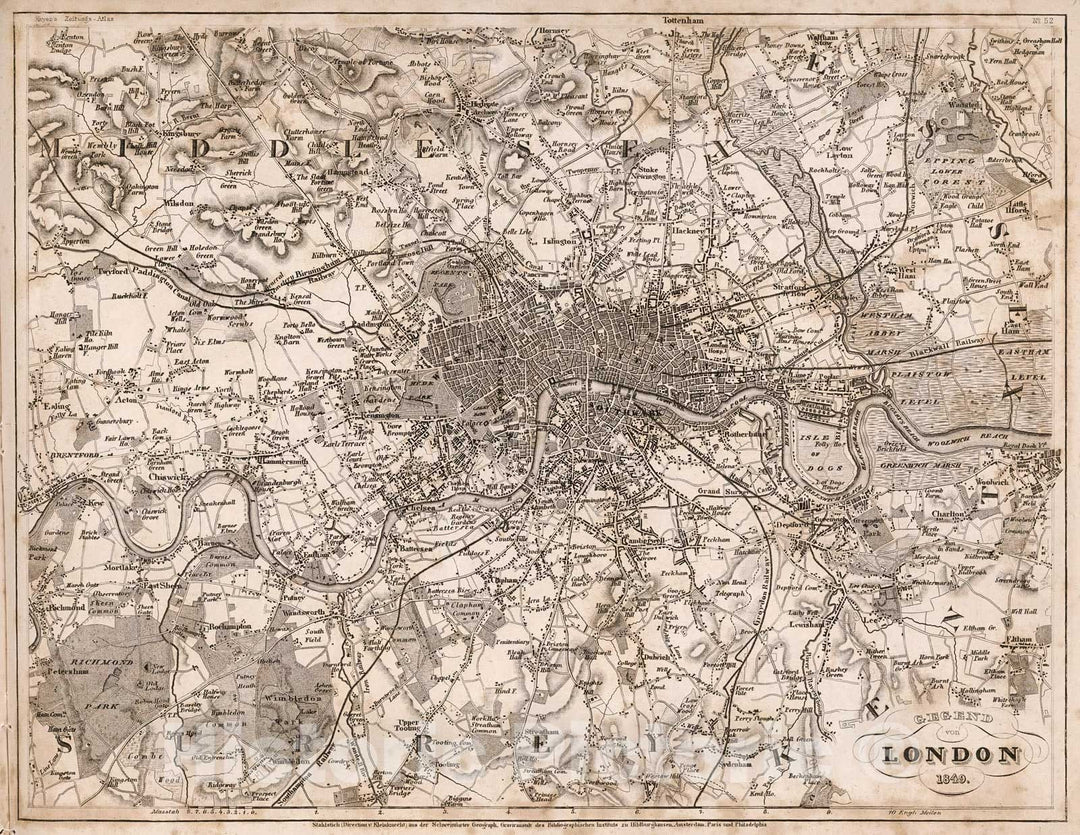 Historic Map : Gegend von London 1849, 1852, Vintage Wall Decor