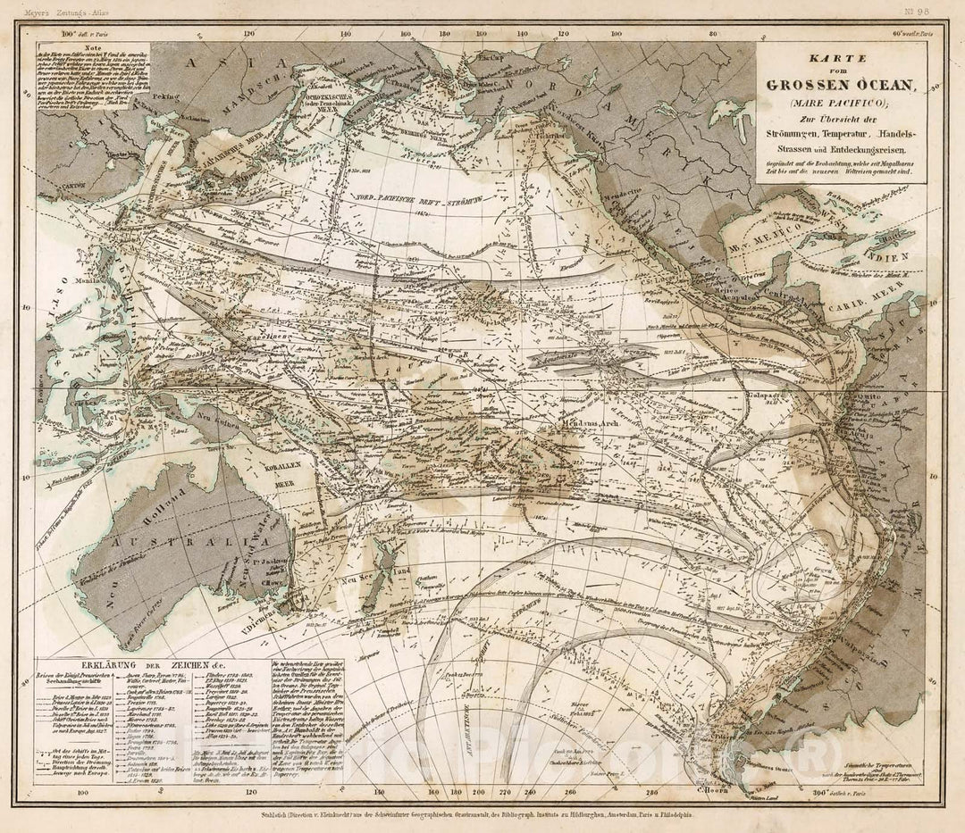 Historic Map : Karte vom Grossen Ocean, (Mare Pacifico), 1852, Vintage Wall Decor