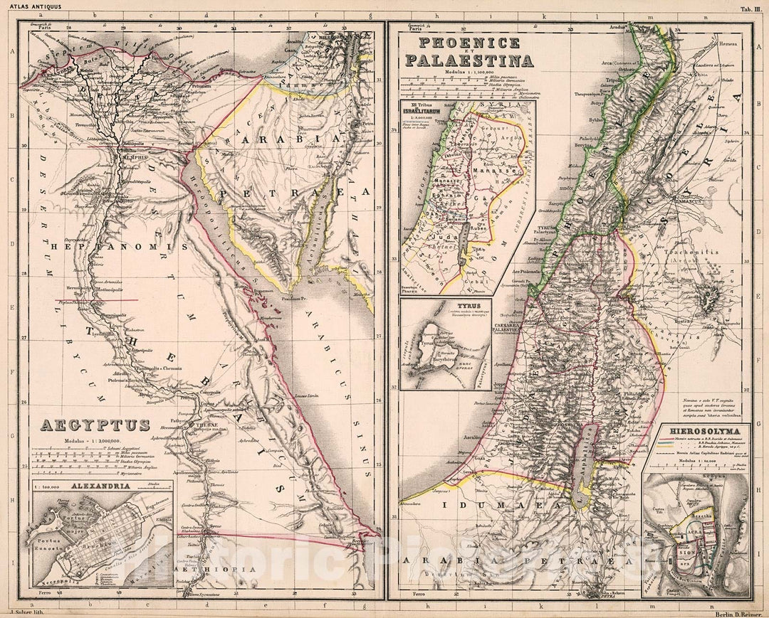 Historic Map : Tab. III. Aegyptus ; Phoenice et Palestina, 1877, Vintage Wall Decor