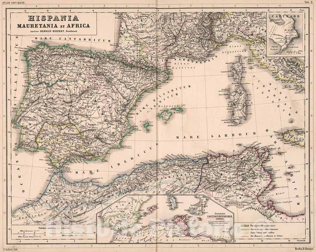 Historic Map : Tab.X. Hispania, Mauretania et Africa, 1877, Vintage Wall Decor