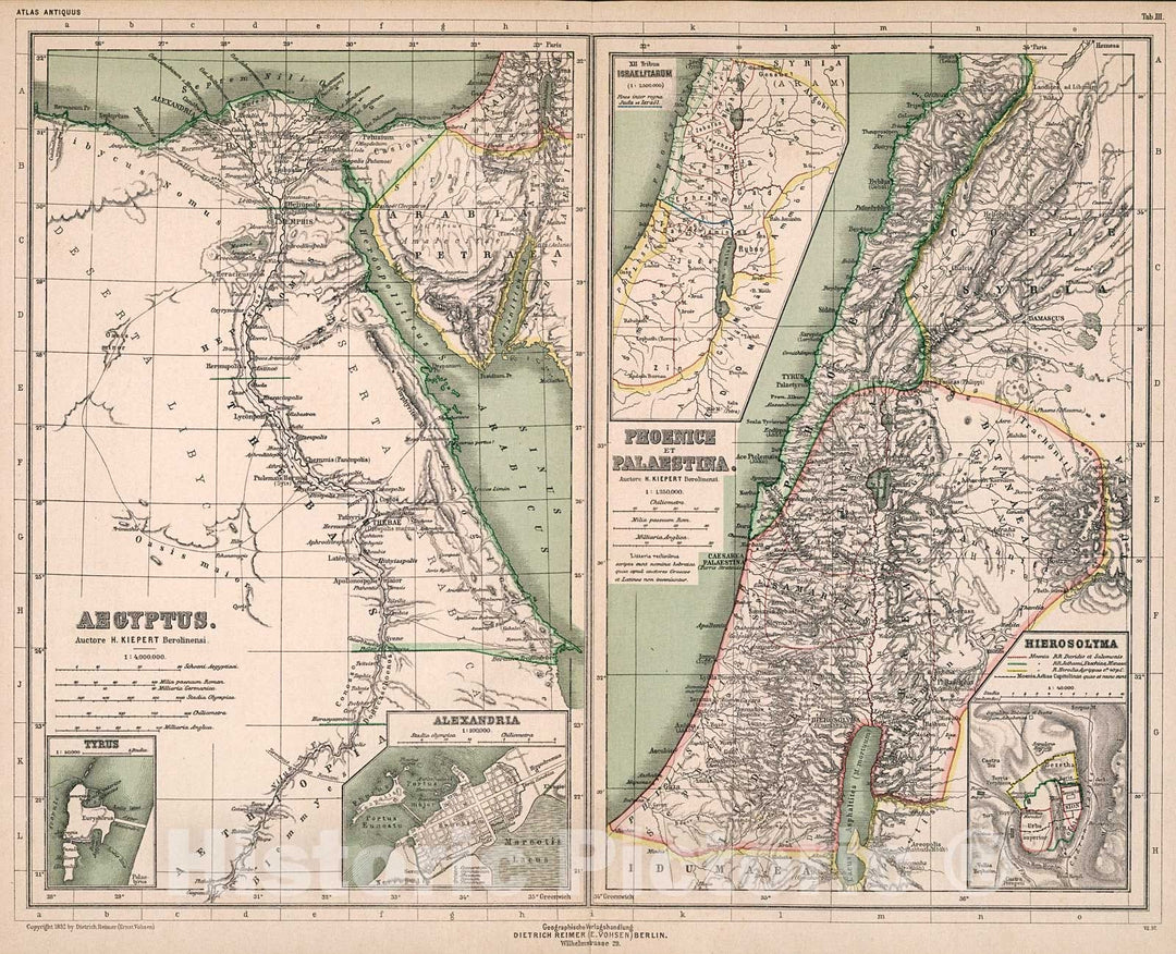 Historic Map : Tab. III. Aegyptus. Phoenice et Palaestina, 1892, Vintage Wall Decor