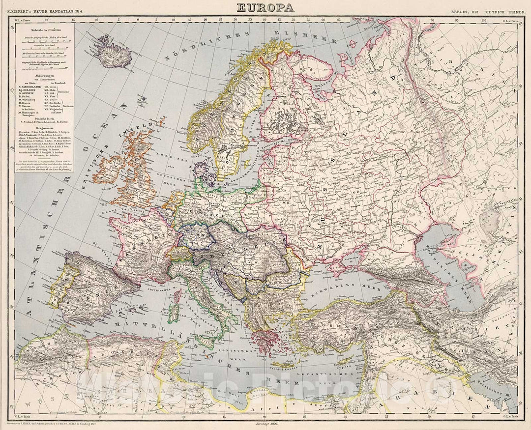 Historic Map : Europe, 1871, Vintage Wall Decor