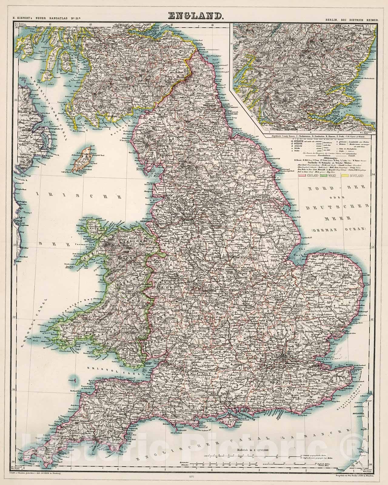 Historic Map : England, 1871, Vintage Wall Decor