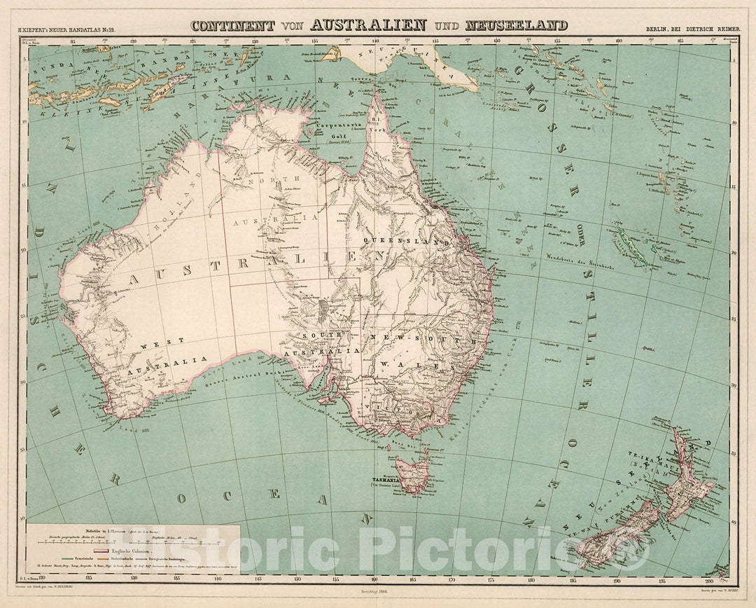 Historic Map : Continent von Australien und Neuseeland, 1871, Vintage Wall Decor