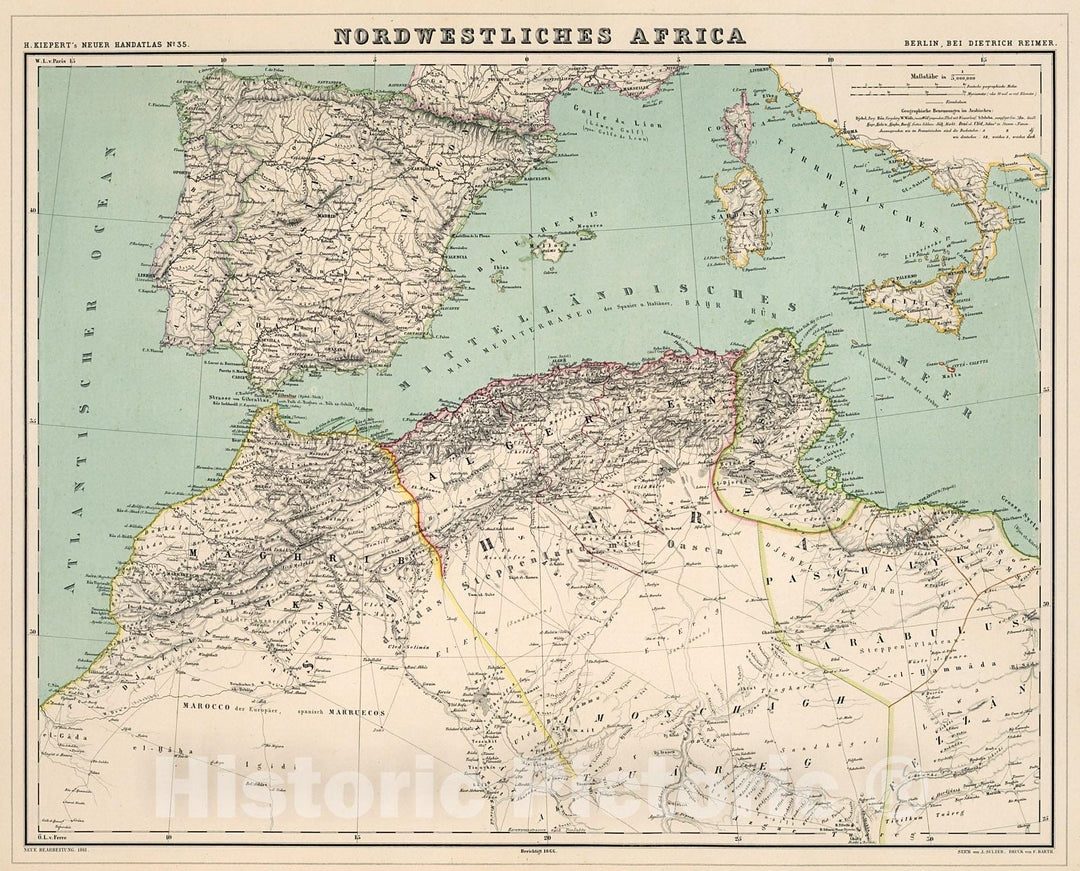 Historic Map : Nordwestliches Africa, 1871, Vintage Wall Decor